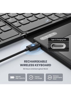 Rock Pow Foldable Bluetooth Keyboard Portable Full Size Folding Keyboard with Touchpad PU Leather Wireless Travel Keyboard for Windows iOS Android Mac  - Image 5