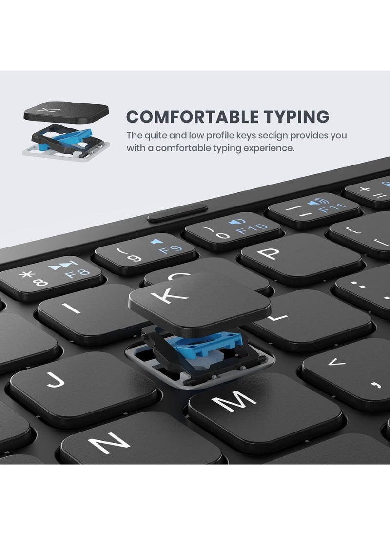 Rock Pow - Foldable Bluetooth Keyboard Portable Full Size Folding Keyboard with Touchpad PU Leather Wireless Travel Keyboard for Windows iOS Android Mac - Image 1