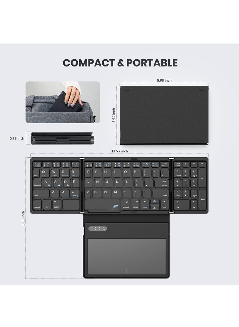 Rock Pow - Foldable Bluetooth Keyboard Portable Full Size Folding Keyboard with Touchpad PU Leather Wireless Travel Keyboard for Windows iOS Android Mac - Image 1