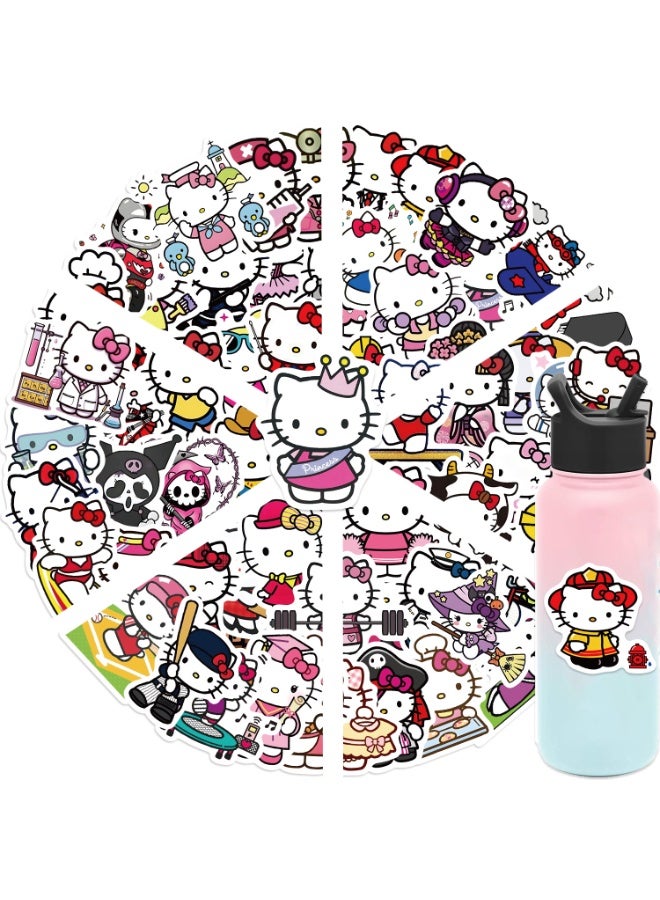 NIBEMINENT 60 Pcs Cartoon kitty  Deco Kit Waterproof Stickers, High Definition Printing Bright Colors, Suitable for Laptop Skateboard Luggage Water Bottle Guitar DIY - Image 1