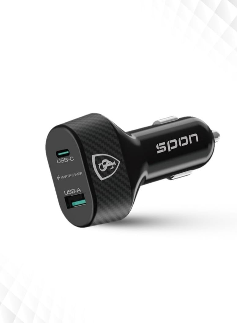 سبون شاحن سياره منفذين سريع بقوة 48 واط PD + USB - Image 1