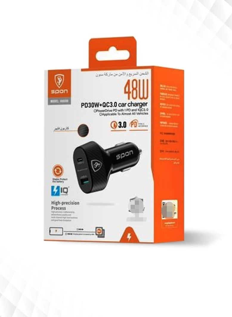 سبون شاحن سياره منفذين سريع بقوة 48 واط PD + USB - Image 2