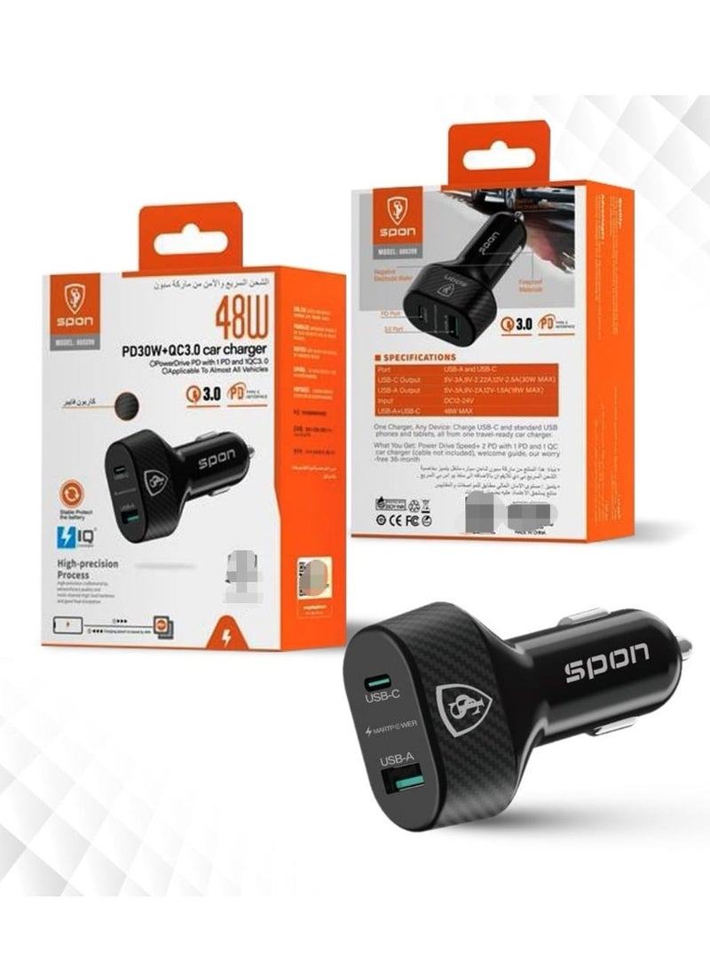 سبون شاحن سياره منفذين سريع بقوة 48 واط PD + USB - Image 4
