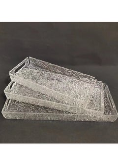 Laseta Handles wavy pattern Clear Acrylic Tray Set of 3, Decorative Serving Tray for Coffee Table, Tea, Storage Rectangular  - Image 1