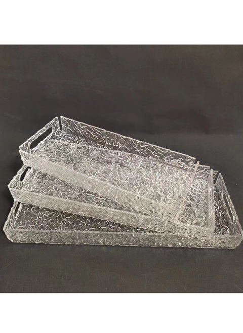 Handles wavy pattern Clear Acrylic Tray Set of 3, Decorative Serving Tray for Coffee Table, Tea, Storage Rectangular