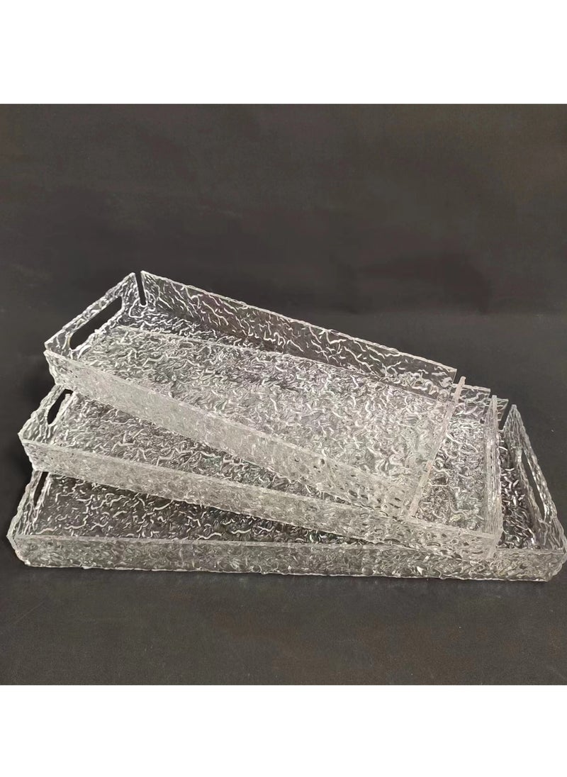 Laseta - Handles wavy pattern Clear Acrylic Tray Set of 3, Decorative Serving Tray for Coffee Table, Tea, Storage Rectangular - Image 1
