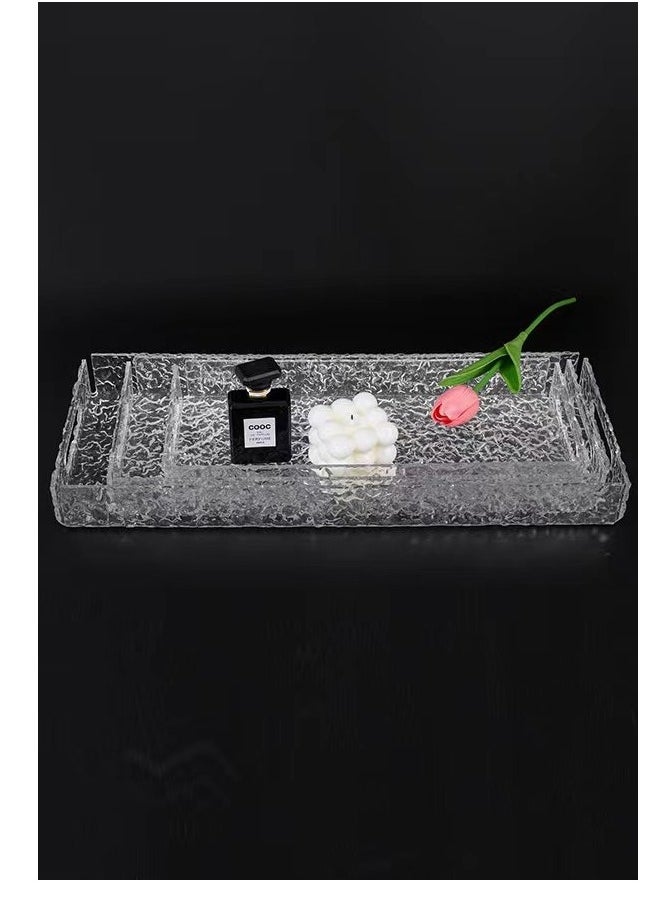 Laseta - Handles wavy pattern Clear Acrylic Tray Set of 3, Decorative Serving Tray for Coffee Table, Tea, Storage Rectangular - Image 1
