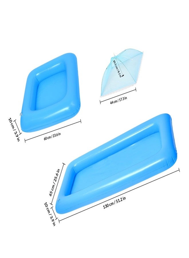 Hemoton 1 Set 2PCS Inflatable Pool Serving Bar and 3pcs Mesh Food Tent Set Drinking Buffet Tray Inflatable Ice Serving Buffet Bar Drinks Cooler Tray with Drain Plug (Blue) - Image 2