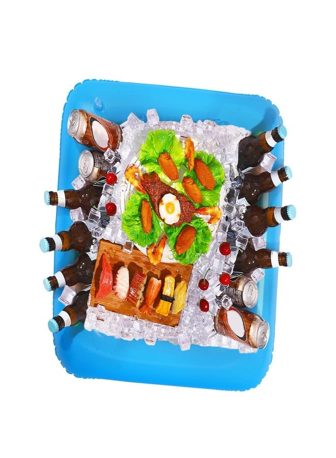 Hemoton 1 Set 2PCS Inflatable Pool Serving Bar and 3pcs Mesh Food Tent Set Drinking Buffet Tray Inflatable Ice Serving Buffet Bar Drinks Cooler Tray with Drain Plug (Blue) - Image 1