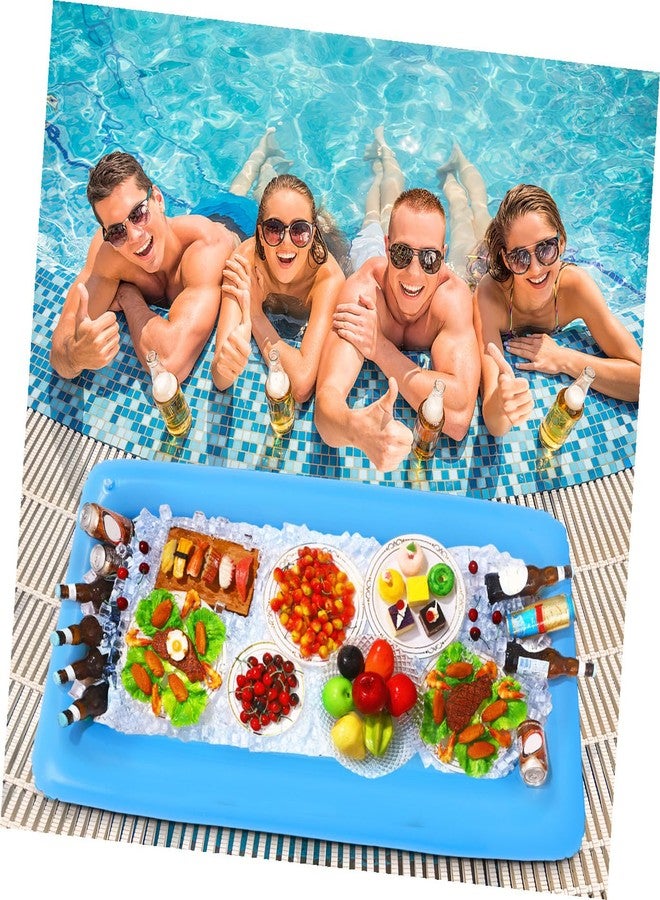 Hemoton 1 Set 2PCS Inflatable Pool Serving Bar and 3pcs Mesh Food Tent Set Drinking Buffet Tray Inflatable Ice Serving Buffet Bar Drinks Cooler Tray with Drain Plug (Blue) - Image 4