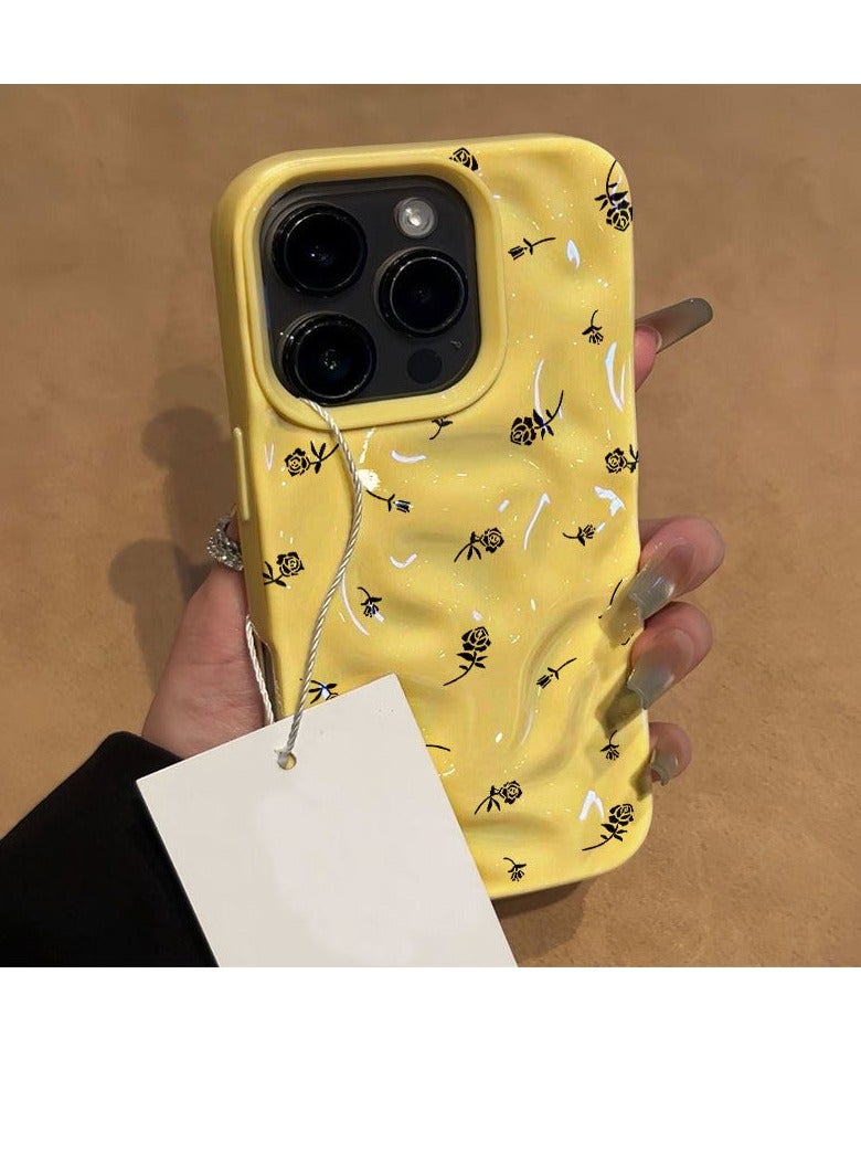 NIBEMINENT Full Screen Black Roses Protective TPU Case Cover For iPhone 15 Pro Max, Yellow