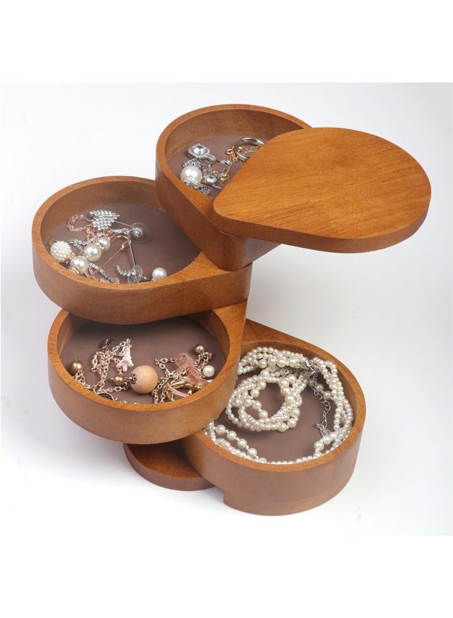 JSVER Wooden Jewelry Organizer Small Jewelry Box, Jewelry Holder Organizer, Travel Jewelry Case 4-Layer Rotatable jewelry travel organizer for Rings, Necklaces, Earrings, Bracelets - Image 1
