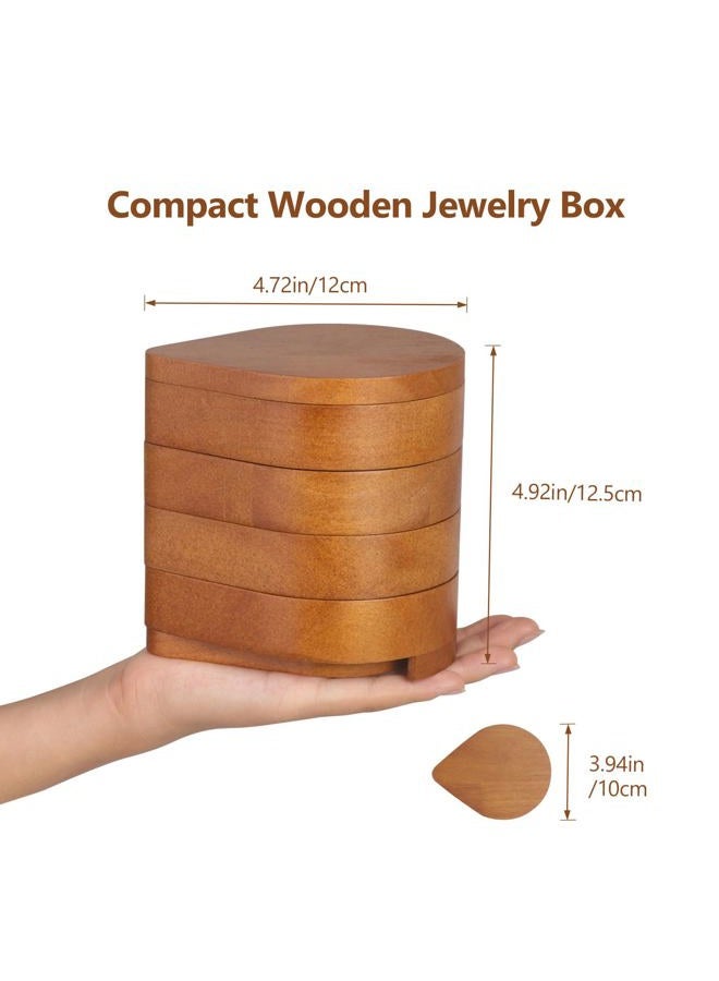 JSVER Wooden Jewelry Organizer Small Jewelry Box, Jewelry Holder Organizer, Travel Jewelry Case 4-Layer Rotatable jewelry travel organizer for Rings, Necklaces, Earrings, Bracelets - Image 4
