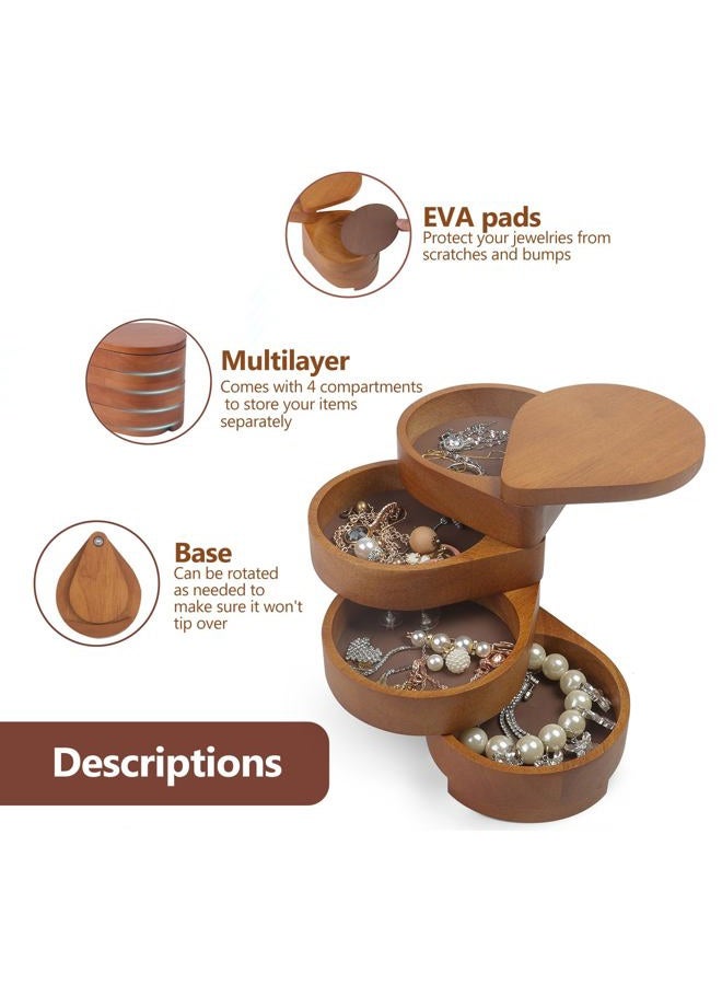 JSVER Wooden Jewelry Organizer Small Jewelry Box, Jewelry Holder Organizer, Travel Jewelry Case 4-Layer Rotatable jewelry travel organizer for Rings, Necklaces, Earrings, Bracelets - Image 3