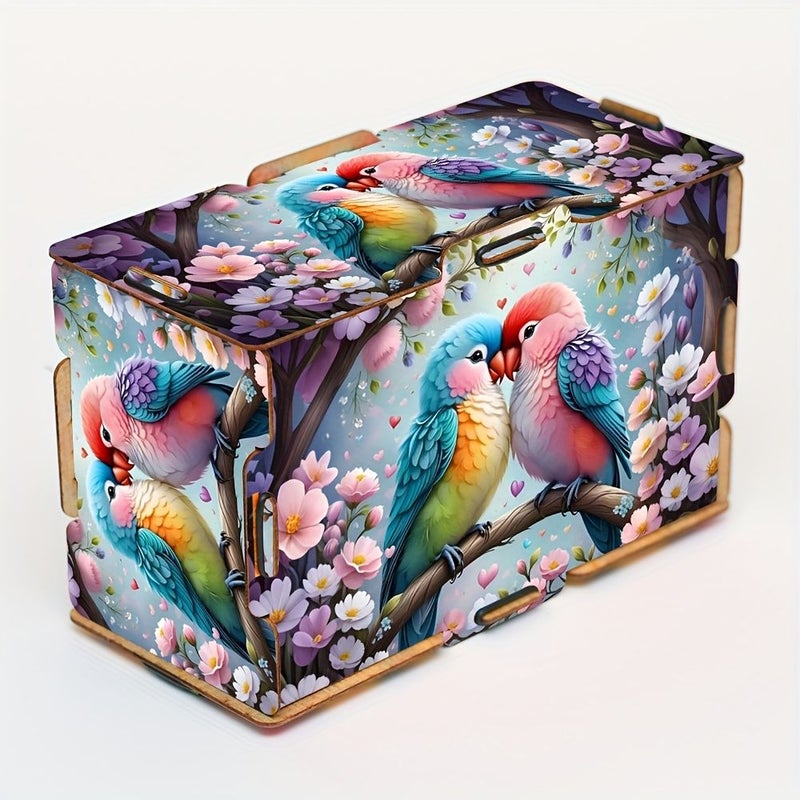 Handmade Wooden Parrot Diamond Painting Tissue Box Reusable Mixed Color Storage - Image 2