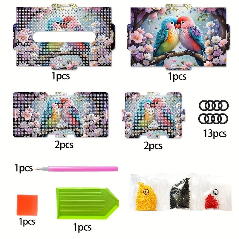 Handmade Wooden Parrot Diamond Painting Tissue Box Reusable Mixed Color Storage - Image 3