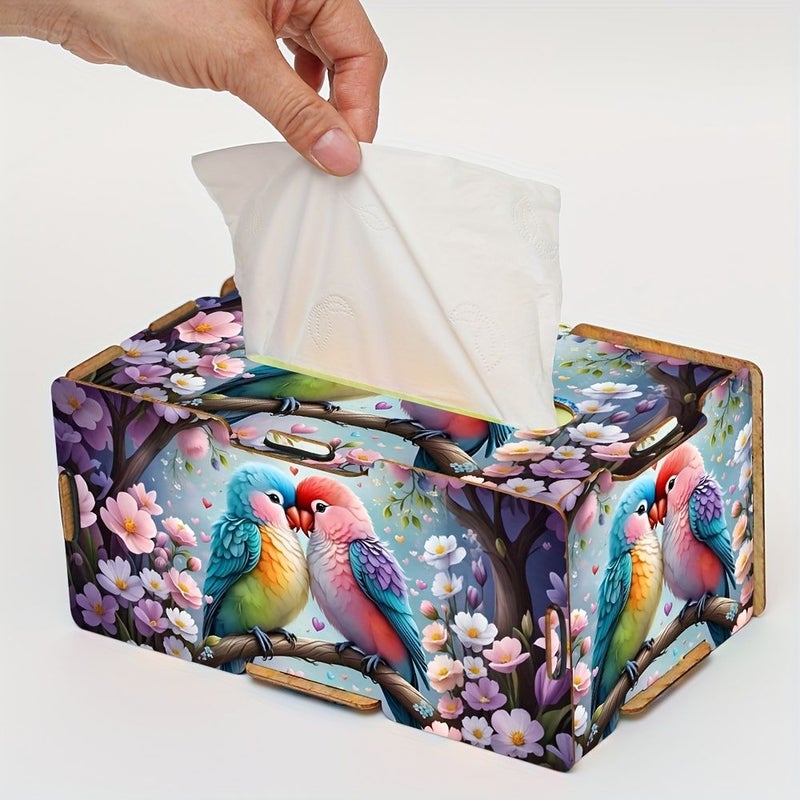 Handmade Wooden Parrot Diamond Painting Tissue Box Reusable Mixed Color Storage - Image 1