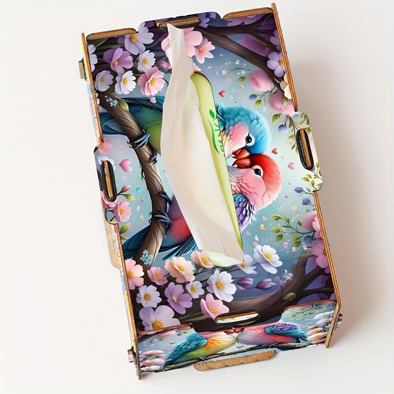 Handmade Wooden Parrot Diamond Painting Tissue Box Reusable Mixed Color Storage - Image 4