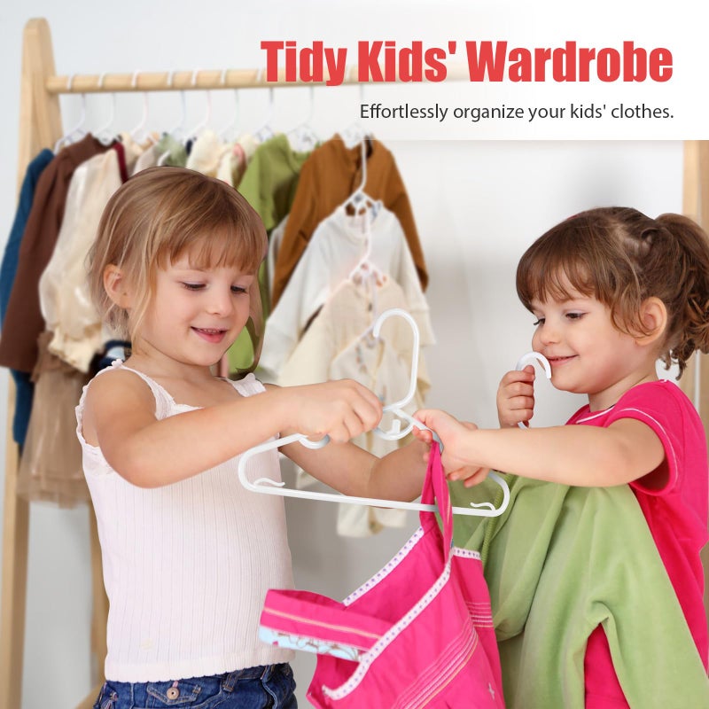 Piglog Baby Hangers 60 قطعة شماعات أطفال بيضاء، شماعات ملابس أطفال متعددة الوظائف، شماعات أطفال صغار للأطفال الصغار والأطفال، شماعات متينة للأطفال، تصميم قابل للتكديس لتوفير التباعد - Image 4