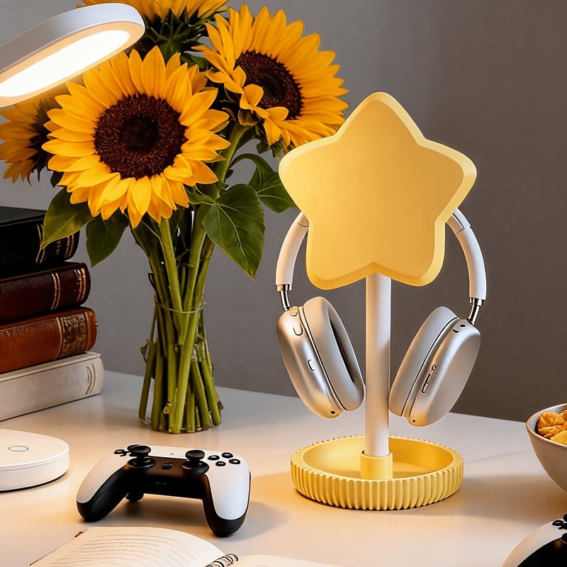 Stylish Lemon Yellow Headphone Stand With Star Accent Design And Stable Base For Gamers And Music Lovers - Image 1
