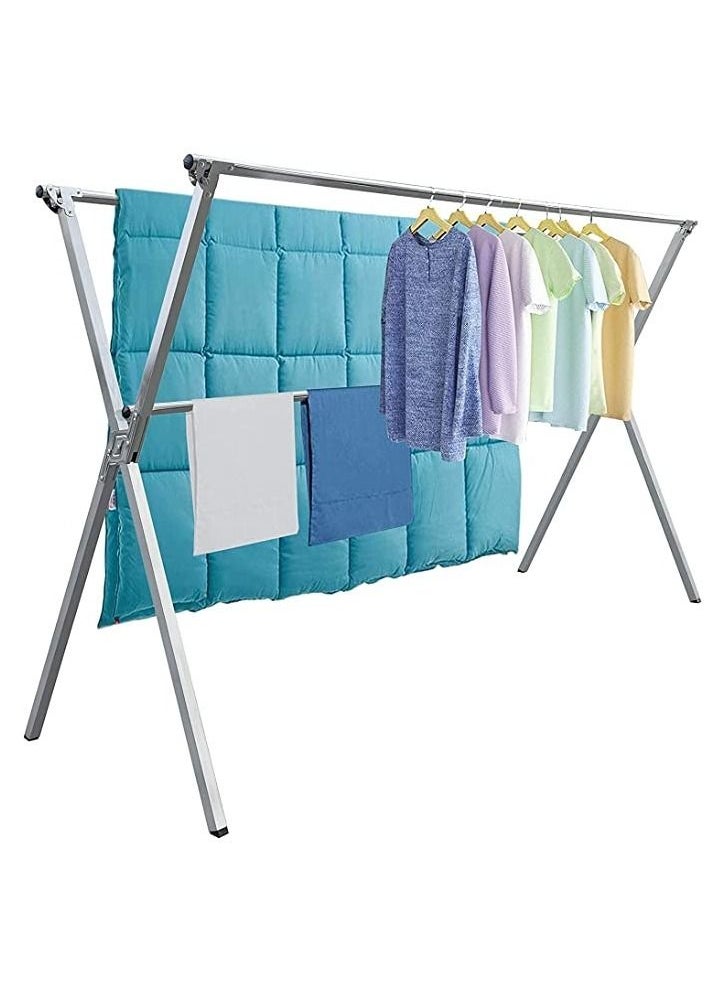 Taimi - Clothes Drying Rack, Stainless Steel Clothes Shelf, Adjustable Folding and Saver Space Storage for Indoor/Outdoor with Windproof Hooks 200CM - Image 1