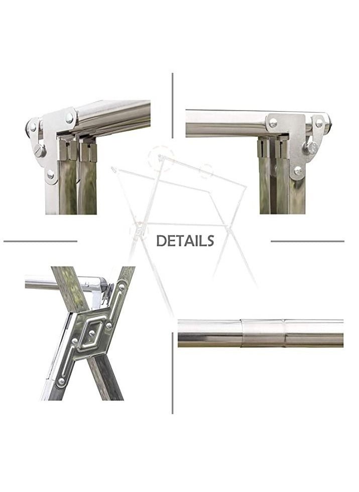 Taimi - Clothes Drying Rack, Stainless Steel Clothes Shelf, Adjustable Folding and Saver Space Storage for Indoor/Outdoor with Windproof Hooks 200CM - Image 1