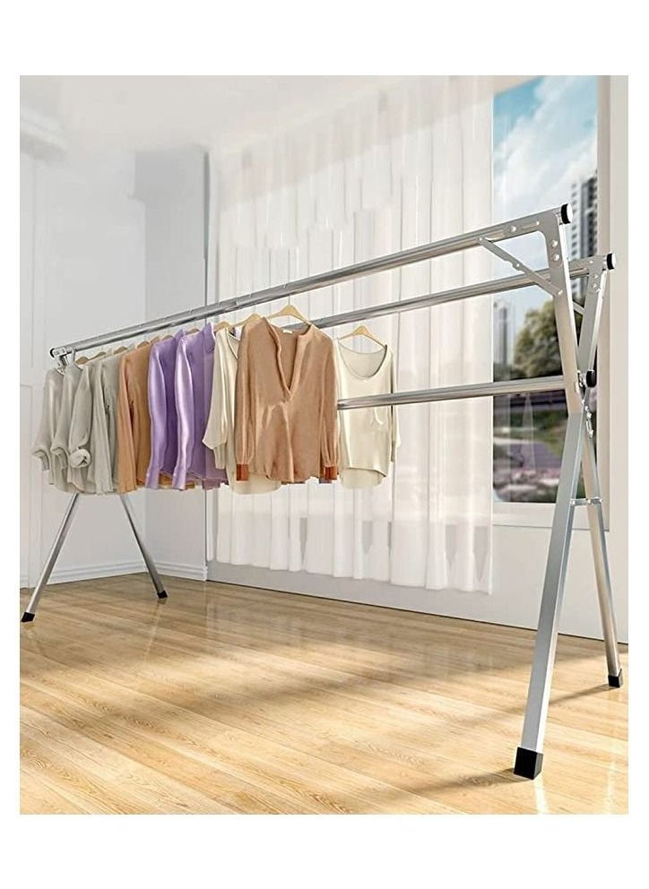 Taimi - Clothes Drying Rack, Stainless Steel Clothes Shelf, Adjustable Folding and Saver Space Storage for Indoor/Outdoor with Windproof Hooks 200CM - Image 1