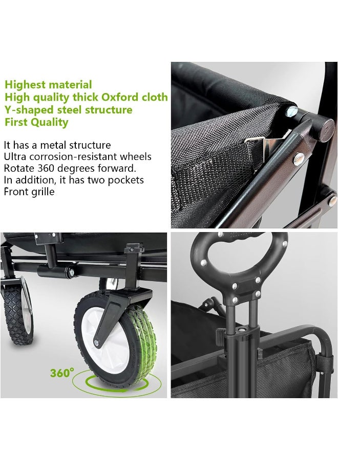 زويهاو عربة تخييم خارجية قابلة للطي، عربة حديقة شديدة التحمل مع عجلات، مقطورة نزهة متعددة الاستخدامات مع مقبض دفع باللون الأسود - Image 4