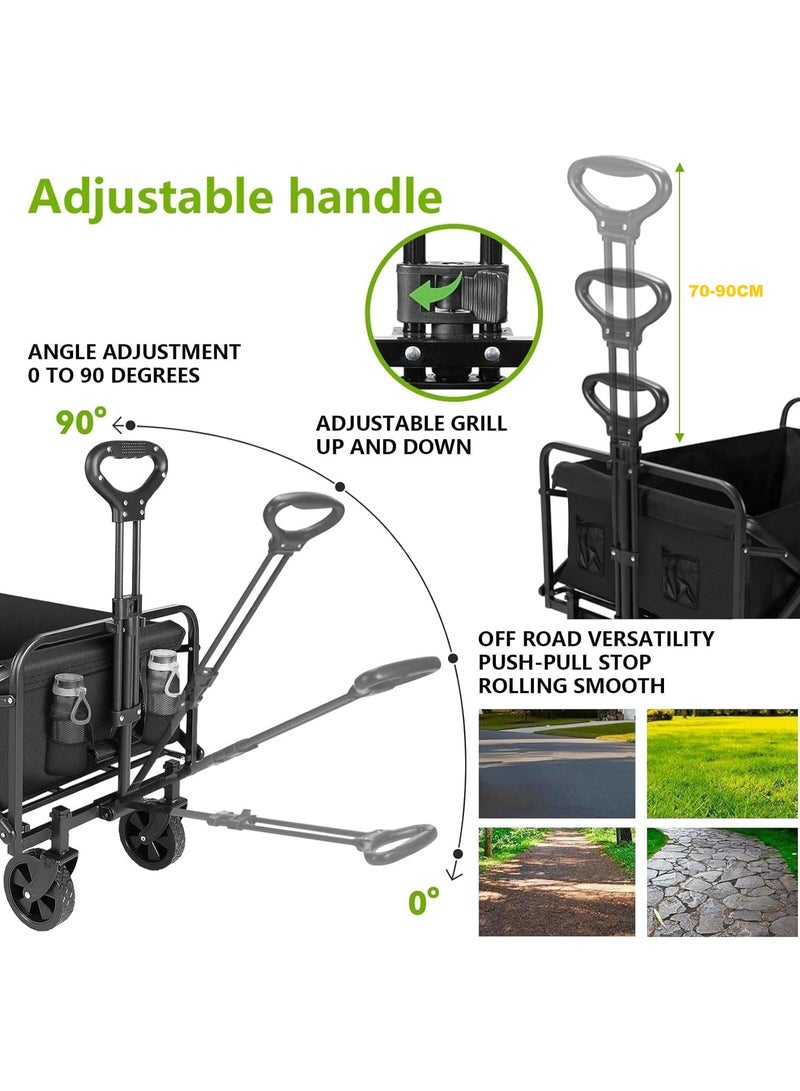 زويهاو عربة تخييم خارجية قابلة للطي، عربة حديقة شديدة التحمل مع عجلات، مقطورة نزهة متعددة الاستخدامات مع مقبض دفع باللون الأسود - Image 5