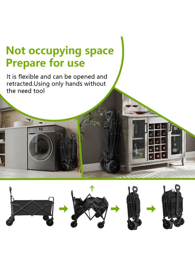 زويهاو عربة تخييم خارجية قابلة للطي، عربة حديقة شديدة التحمل مع عجلات، مقطورة نزهة متعددة الاستخدامات مع مقبض دفع باللون الأسود - Image 2