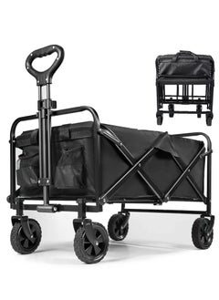ZUIHAO Foldable Outdoor Camping Wagon Cart  Widened Heavy Duty Garden Cart with Wheels Utility Picnic Trailer with Push Handle Black  - Image 1