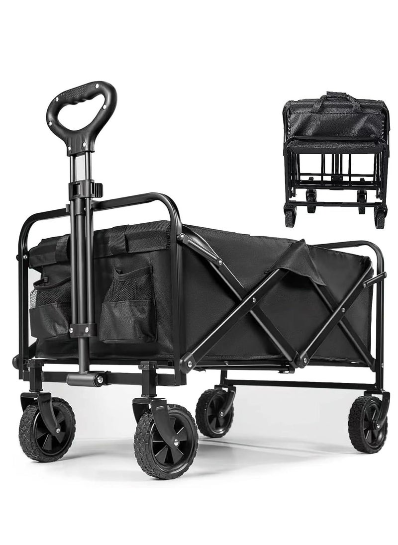 ZUIHAO - Foldable Outdoor Camping Wagon Cart  Widened Heavy Duty Garden Cart with Wheels Utility Picnic Trailer with Push Handle Black - Image 1