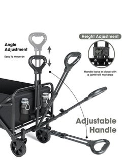 ZUIHAO Foldable Outdoor Camping Wagon Cart  Widened Heavy Duty Garden Cart with Wheels Utility Picnic Trailer with Push Handle Black  - Image 2