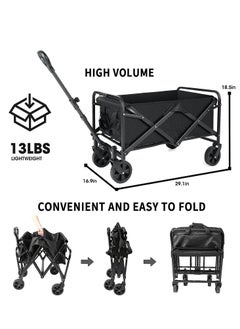 ZUIHAO Foldable Outdoor Camping Wagon Cart  Widened Heavy Duty Garden Cart with Wheels Utility Picnic Trailer with Push Handle Black  - Image 3