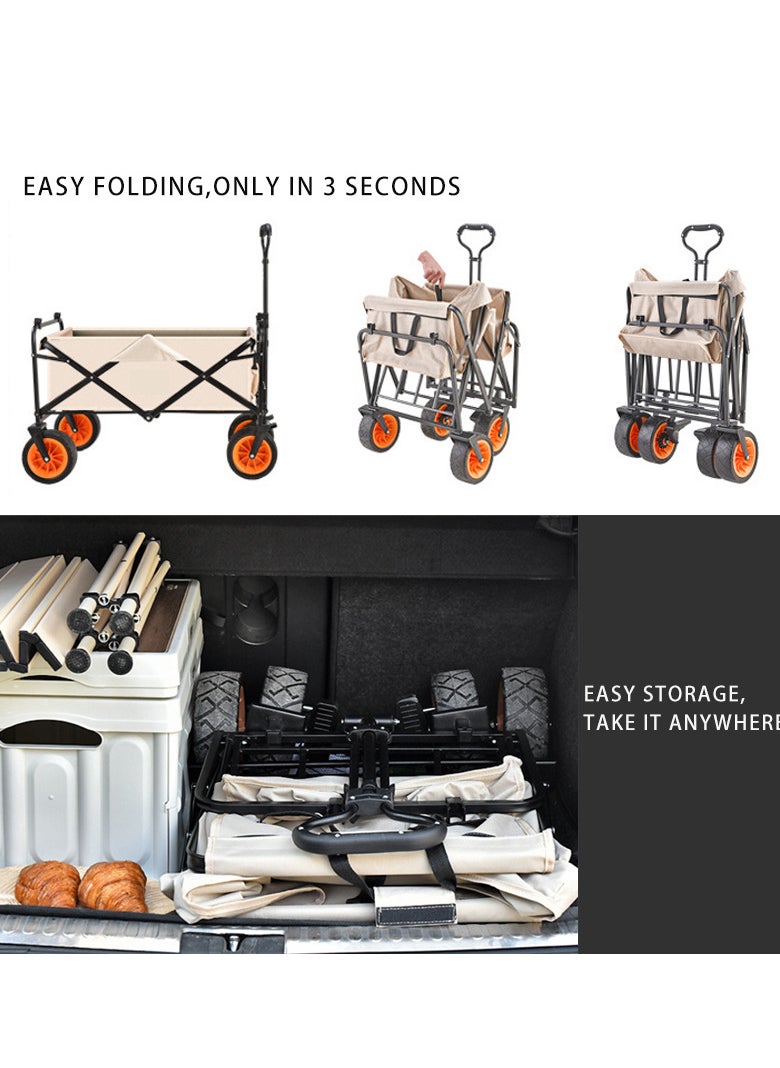 ZUIHAO - Foldable Outdoor Camping Wagon Cart  Widened Heavy Duty Garden Cart with Wheels Utility Picnic Trailer with Push Handle Black - Image 1