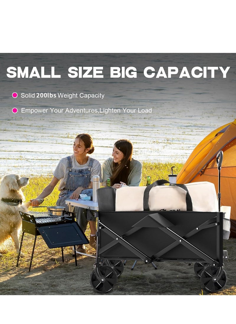 ZUIHAO - Foldable Outdoor Camping Wagon Cart  Widened Heavy Duty Garden Cart with Wheels Utility Picnic Trailer with Push Handle Black - Image 1