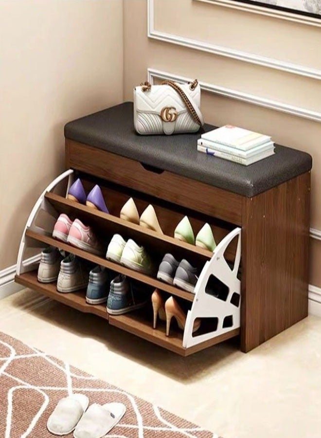 fashionhome Premium Wooden Shoe Cabinet With Seats Changing Stool 60X34X53.5Cm 3 Shelves 9 Pairs Of Shoe - Image 1