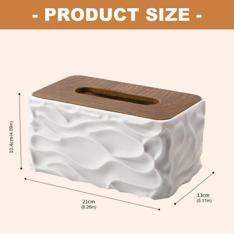 Grey Waved Texture Tissue Box With Natural Wooden Accent Office Desk Accessory - Image 5