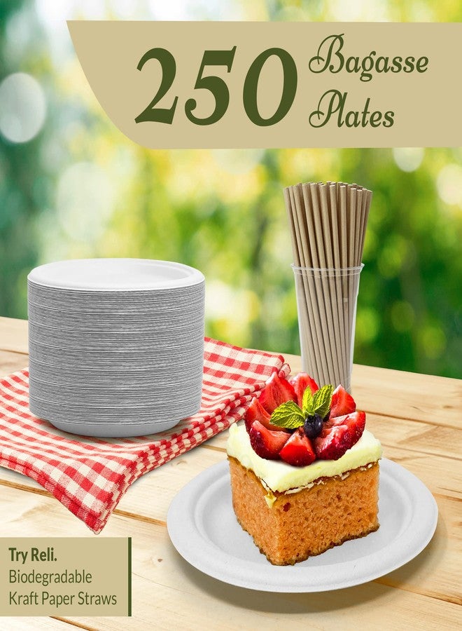 Reli. Compostable Paper Plates 7 Inch (250 Pack Bulk) | White Disposable Plates 7" | Heavy Duty Paper Eco Friendly | Made of Sugarcane Fibers/Bagasse - Biodegradable/Compostable| Small - Image 2