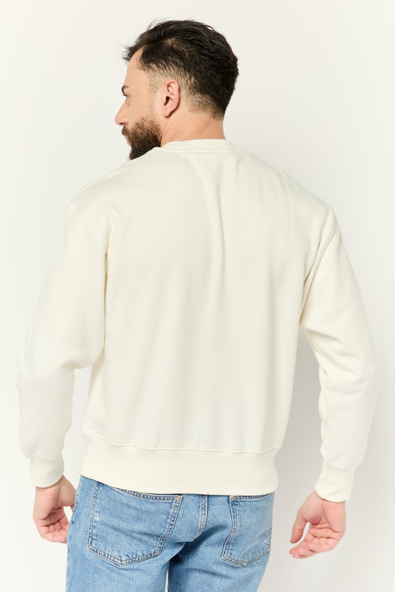 ESPRIT Men Crew Neck Long Sleeves Brand Logo Sweatshirts, Off White - Image 3