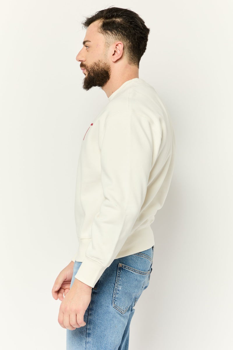 ESPRIT Men Crew Neck Long Sleeves Brand Logo Sweatshirts, Off White - Image 2