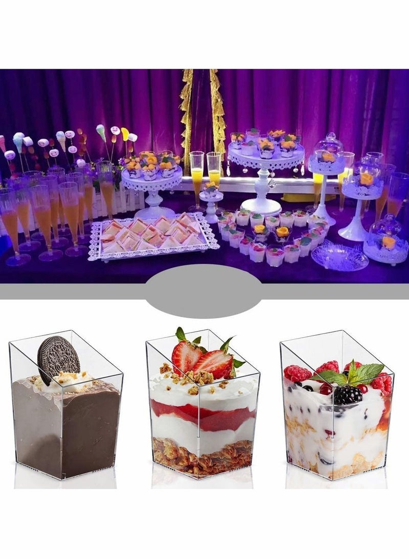 Y&D 30 x 3 oz Mini Dessert Cups with Spoons Square Slanted - Clear Plastic Parfait Appetizer Cup - Image 4