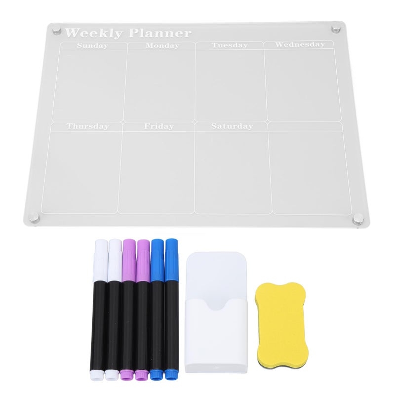 Planning Board Schedule Board Clear Acrylic Reusable Writing Magnet Pad Dry Erase Board with Marker Eraser for Fridge Weekly Schedule - Image 1