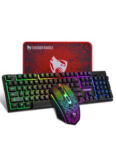 3-in-1 Gaming Keyboard Mouse Combo with Mouse Pad 104-Key Wired Gaming Keyboard with Rainbow Backlight Mouse Set for PC Gaming