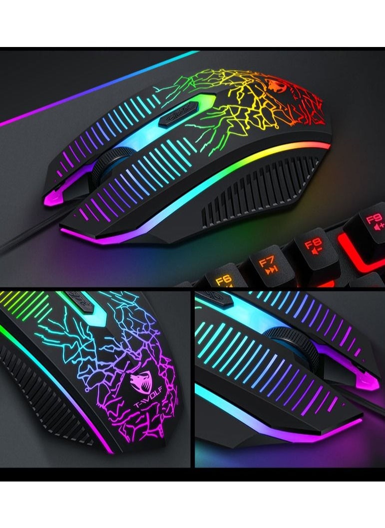 T-WOLF - 3-in-1 Gaming Keyboard Mouse Combo with Mouse Pad 104-Key Wired Gaming Keyboard with Rainbow Backlight Mouse Set for PC Gaming - Image 1