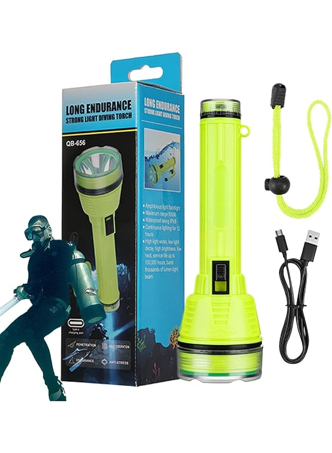 promass Dive Light, Scuba Diving Flashlight, Flashlight Dive Torch, Underwater Light Waterproof Flashlight, 200 Meters Night Dive Lighting Torch with Strap for Scientific Research, Exploration - Image 1