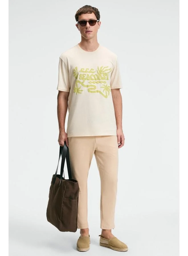 Grimelange SWEET Men's 100% Cotton Oversized Fit Printed Short Sleeve Round Neck Vanilla T-Shirt.