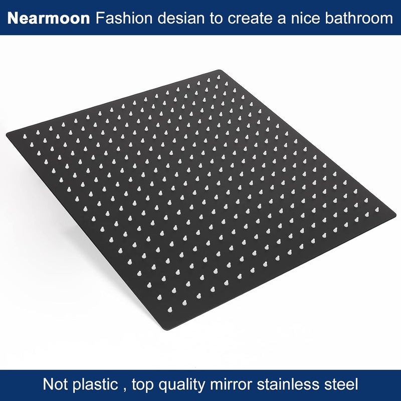 NearMoon Rain Shower Head With Shower Arm, Ceiling Mount Square Shower Head, Stainless Steel Ceiling Rainfall Showerhead- Waterfall Full Body Coverage (16 Inch Shower Head with Arm, Matte Black) - Image 3
