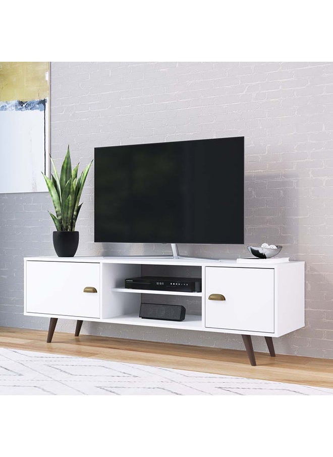DANUBE HOME Lombre 2 Door Tv Rack Upto 50 Inches Tv Entertainment Modern Design Wall Unit Furniture Tv Stand For Living Room Bedroom Tv Unit Rack 150x38.50x58.50 cm White  - Image 1