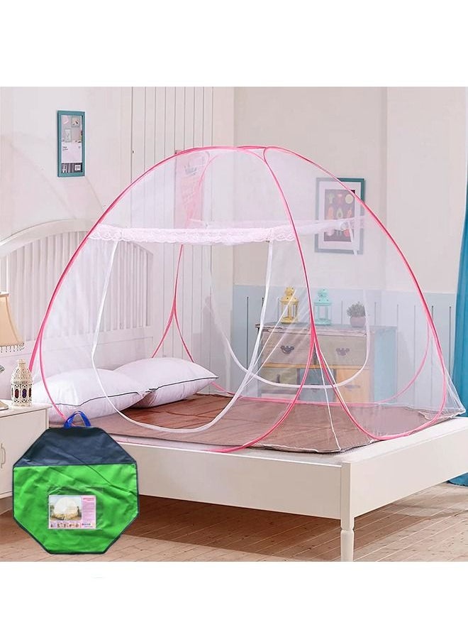 Arabest - Foldable Classic Mosquito Net For Single/Double/Queen/King Size Bed Polyester White/Pink - Image 1